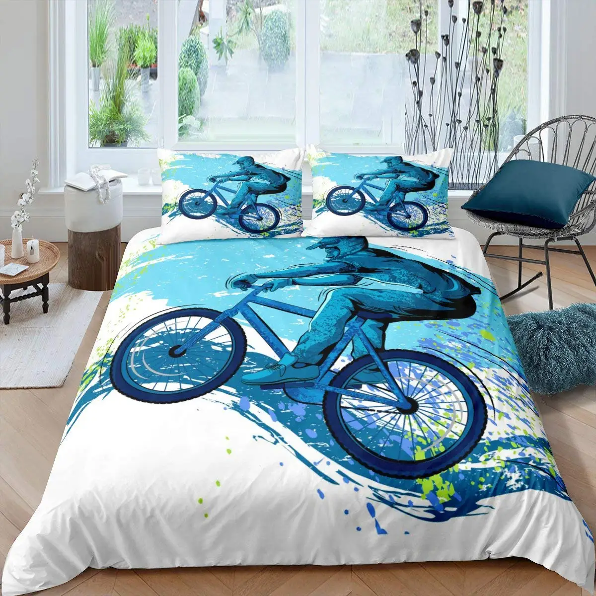 Bicycle Duvet Cover Set Microfiber Mountain Bike Comforter Cover Sport Game Tie Dye Pattern King Size 2/3pcs Twin Bedding Set