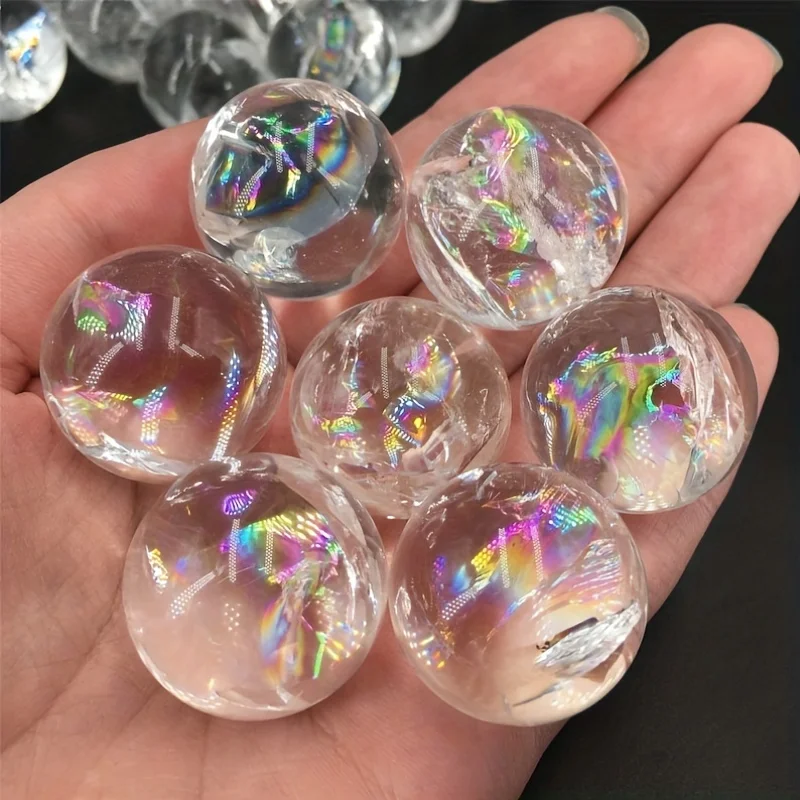 Clear Quartz Rainbow Mini Sphere Ball Orb Healing Reiki Divination Jewelry Home Office Tank  Decoration DIY Craft Gift