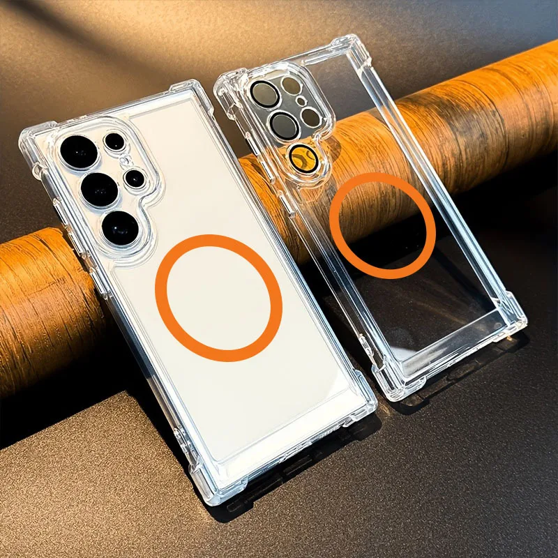 Transparent Armour Magnetic Case For Samsung S26 S25 S23 S24 Plus  S22 Ultra Corners Reinforced Shockproof Protection Cover