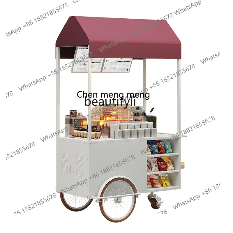 cc182Iron flower cart outdoor market stall hand push snack cart night market mobile stall trolley