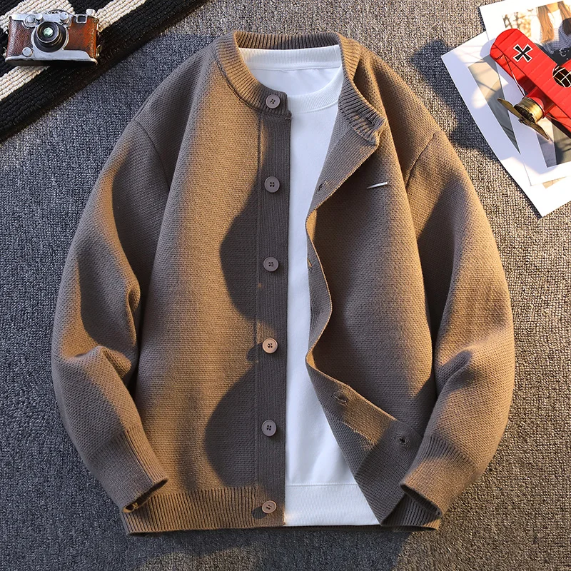 

Korean Men's Sweater Cardigan Business Casual O-neck Solid Color Cardigans Men Knit Sweatercoat Fashion Mens Clothes Streetwear