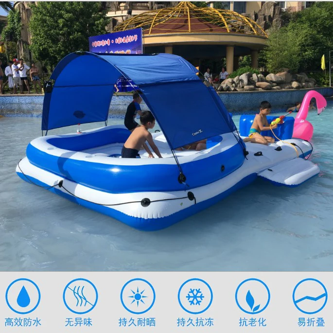 Large sea multi-person water inflatable floating row bed, floating island sunbathing water floating pier beach