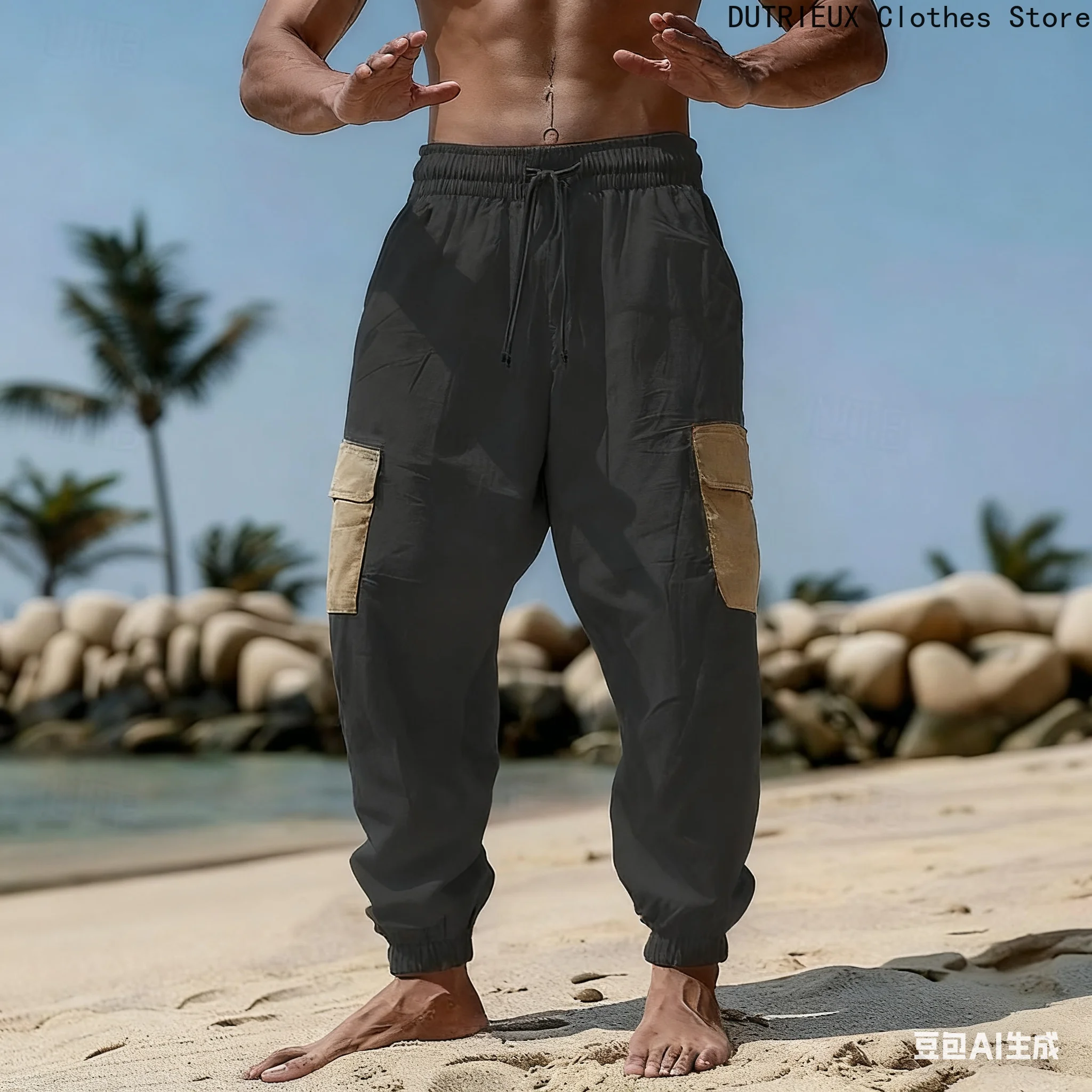 Pantaloni da uomo in cotone e lino, pantaloni casual traspiranti morbidi e comodi, pantaloni da lavoro da uomo alla moda e per le vacanze