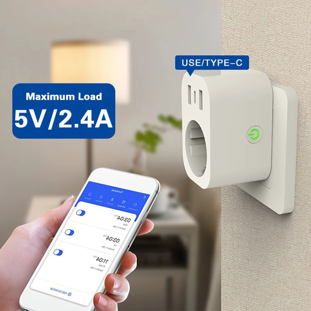 ل Tuya Wifi مأخذ (فيشة) ذكي 16A EUPlug مع نوع C USB-A شاحن ميناء المنزل المقبس تمديد محول العمل مع Alexas Googles