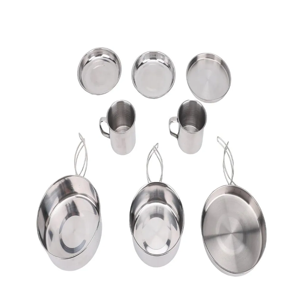 8 Pcs Durable Stainless Steel Cookware Set Stackable 3-4 Person Camping Mess Kit Backpacking Cooking Pot Fishing