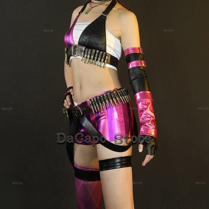 Lol anime jinx roupa cosplay traje peruca jogo jinx roupas de festa de halloween completo halloween cosplay traje shorts