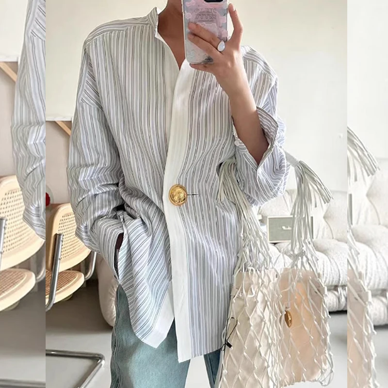

SuperAen Long-sleeved Shirt Women's 2025 Spring and Autumn New Design Niche Contrasting Striped Shirt
