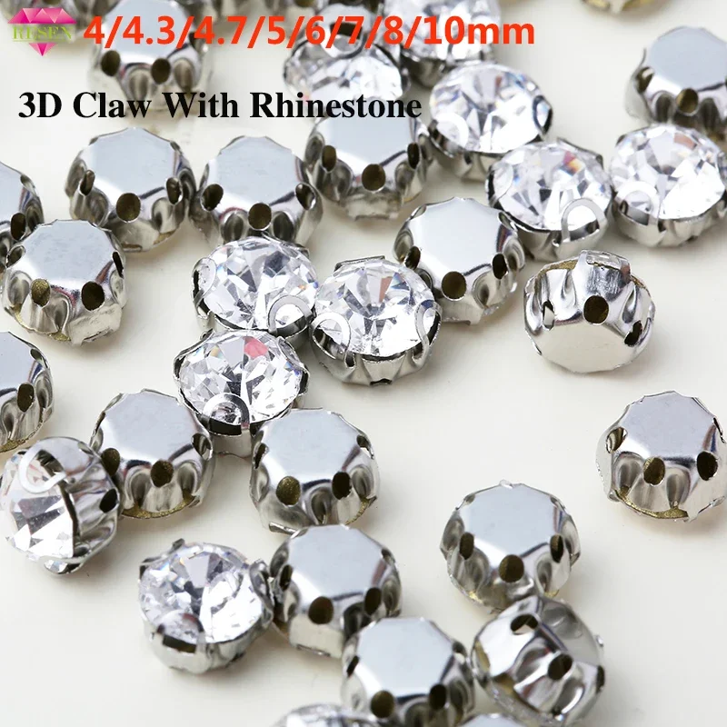 Sell At Loss!Avoid Scratching 4-10mm Shining 3D Claw Rhinestone Sew On Rhinestones Crystal Glass Stone DIY Clothes Accessories