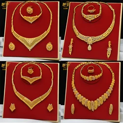 Dubai Luxury Plated Jewellry Bridal Wedding Sets Charm Rhinestone Necklace Earrings Rings Nigeria Moroccan Engagement Party Gift