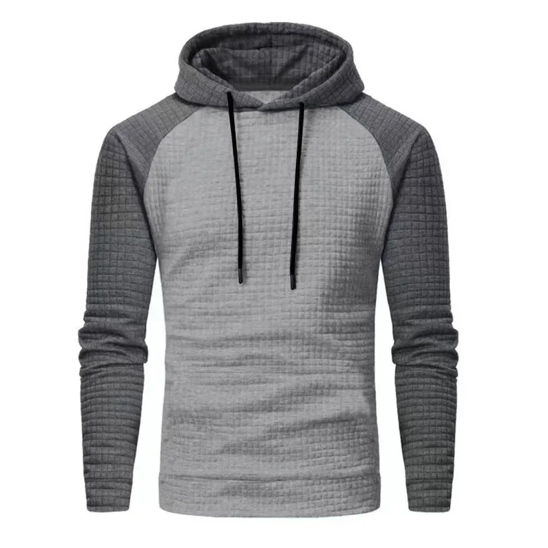 European and American Men's Long - Sleeved Hooded Sweatshirts in A Patchwork of Small Checkered Patterns for Leisure Wear.