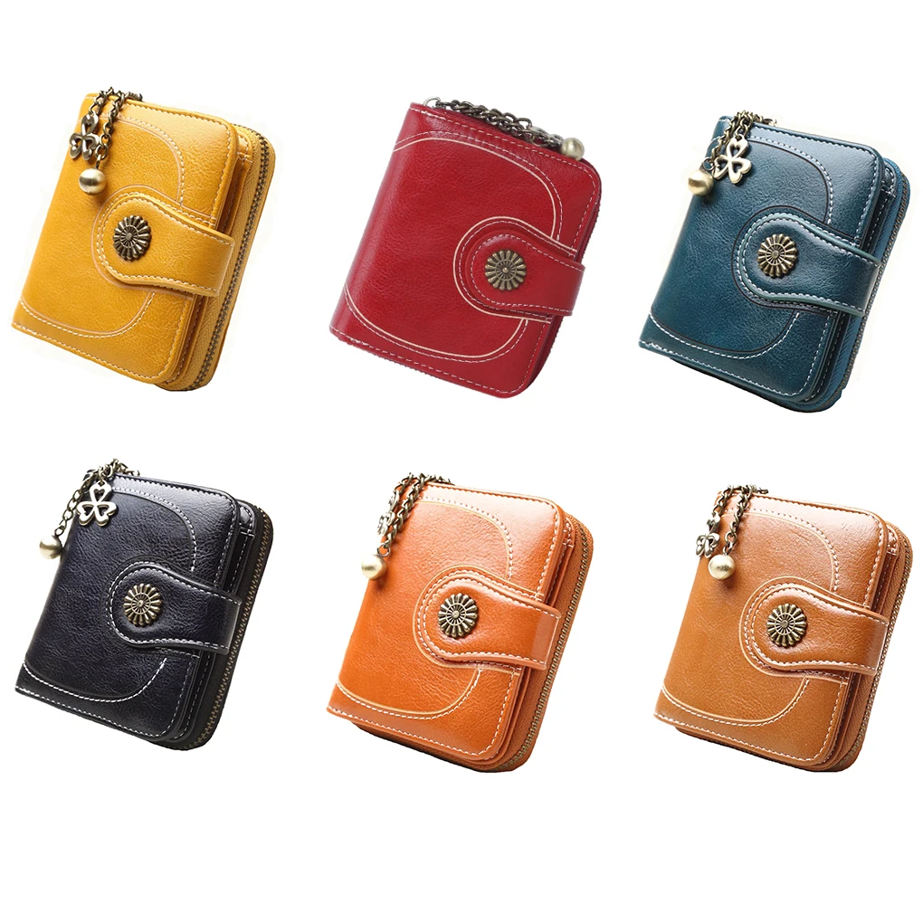 Change Short Wallet Portable Retro PU Leather Zipper Closure Coin Pocket Purse Card Holder Carrying Bag Wine Red