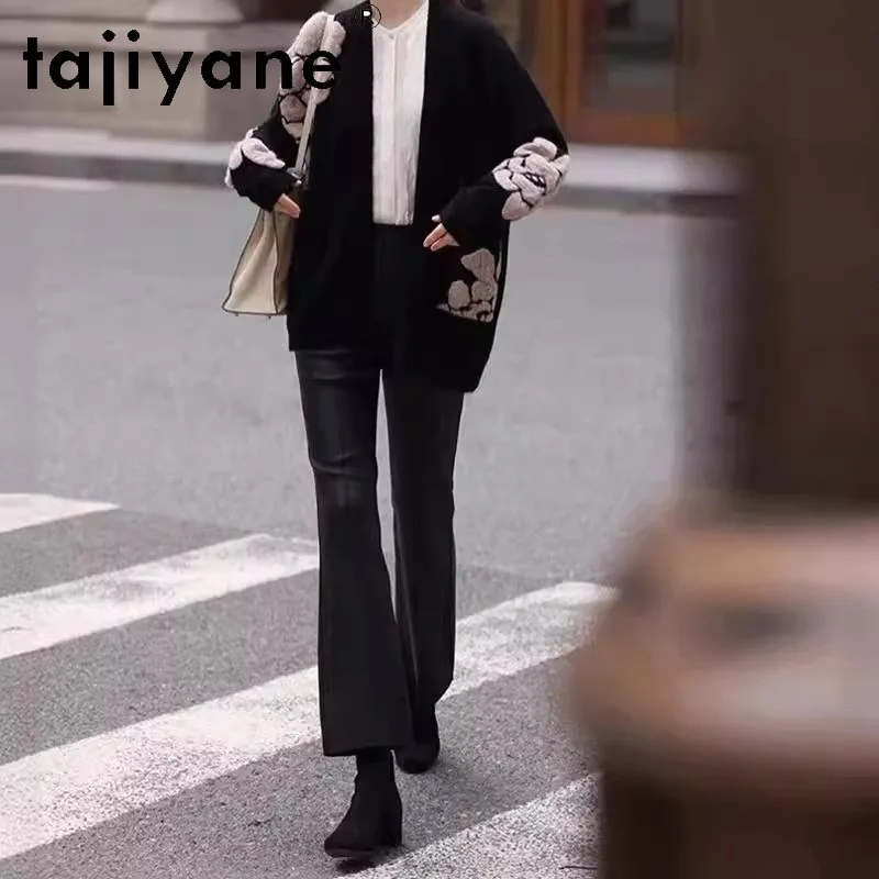 TAJIYANE Genuine Leather Pants Woman Sheepskin Black Vintage Flare Pants of Women Slim Fit Trousers High Stretch Pantalones 슬랙스
