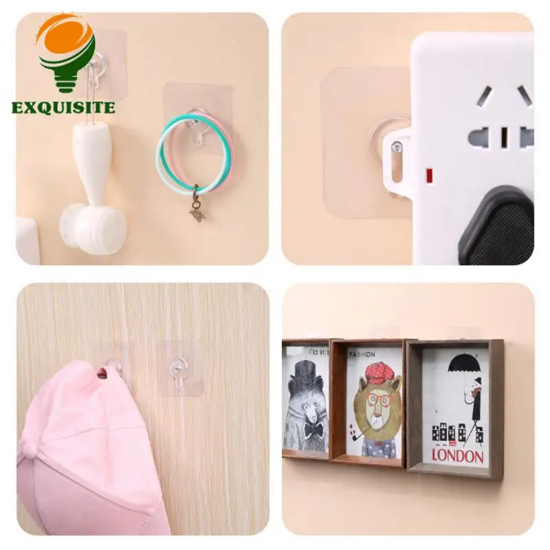 Photo Frame Pin Hole Free Hooks Transparent Stainless Steel Waterproof And Durable Sticking Nail Wall Hook Strong Hook Door Hook