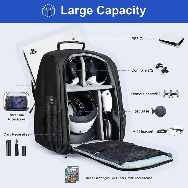 DEVASO PS5 Slim Gaming Console VR Glasses Backpack for Playstation 5/PS 5 Pro/PSVR2 Game Accessories Large Travel Storage Bag