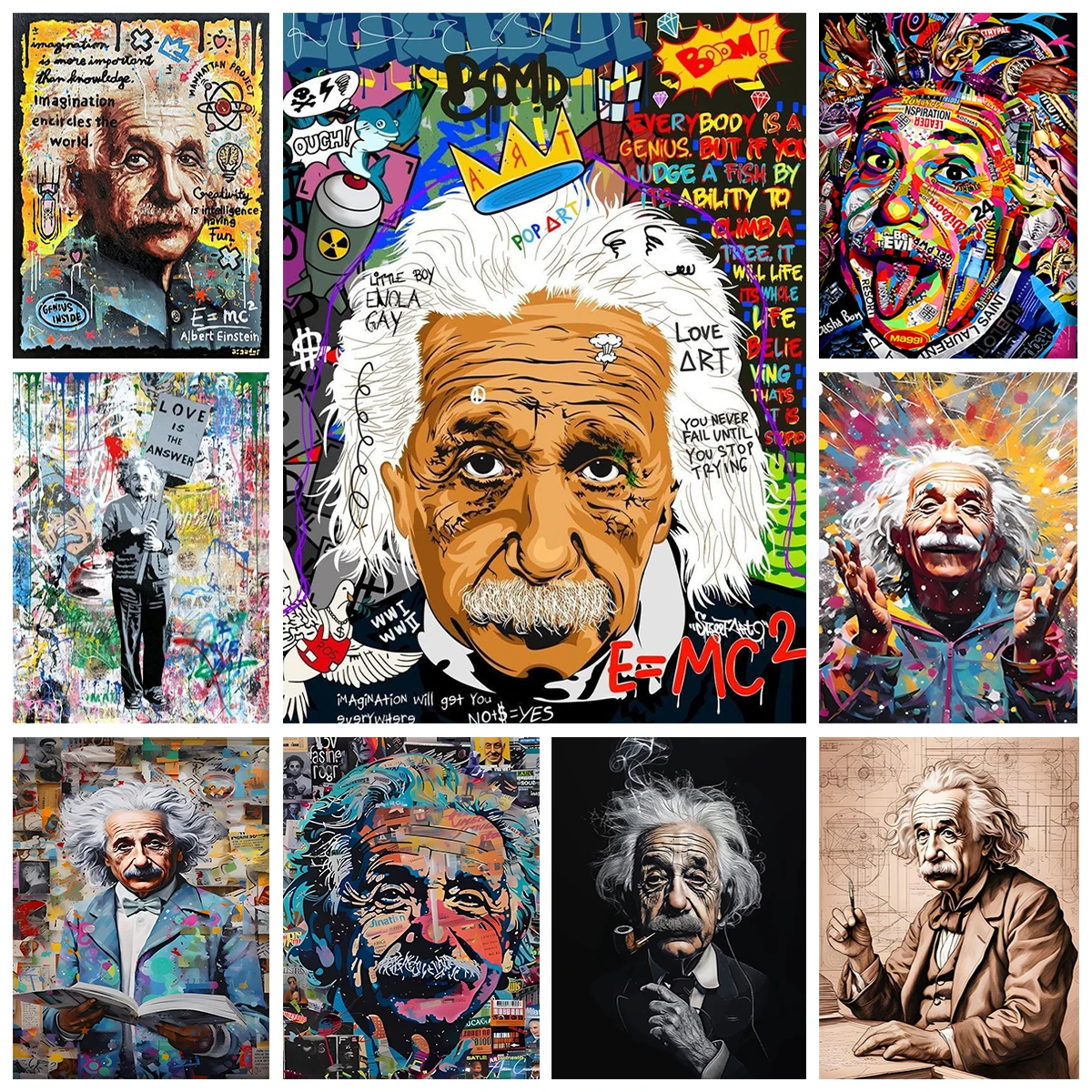 DIY Albert Einstein Diamond Art Painting Graffiti Art Diamond Embroidery Celebrity Mosaic Painting Home Decoration