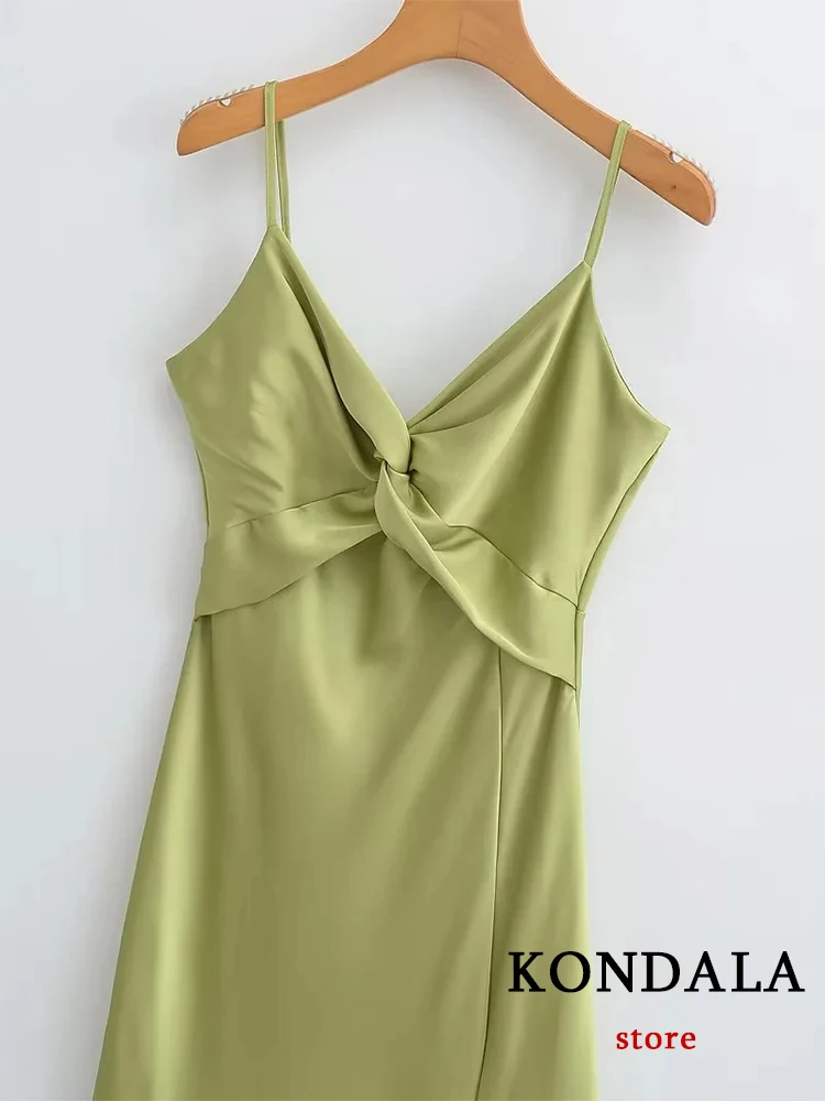 KONDALA Sexy Solid Satin Long Party Dress Women V Neck Corset Side Split Dress Female Fashion 2023 Elegant Zipper Straight Dress