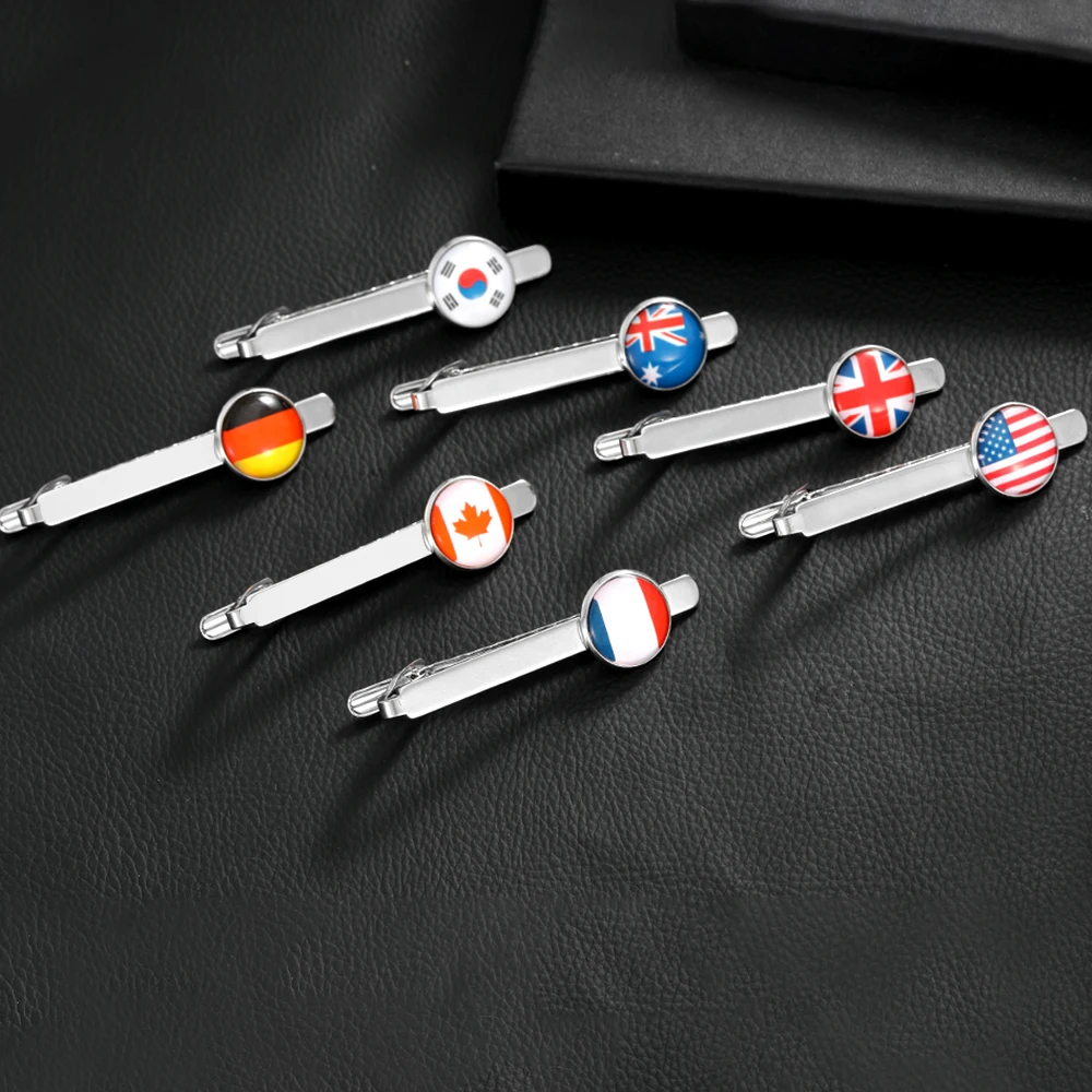 Classic National Flag Pattern Charm Tie Clip USA Britain Germany France Canada South Korea Australia Mens Jewelry