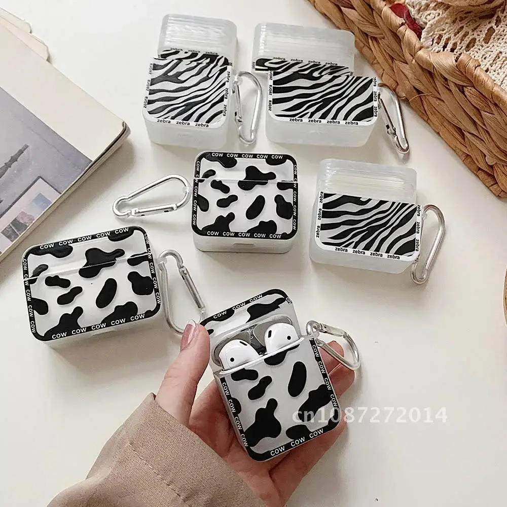 

iPhone AirPods 2 / 3 / Pro Cute Zebra Cow Pattern Silicone Earphone Cover Fashion Case Protective Cases For Air pods