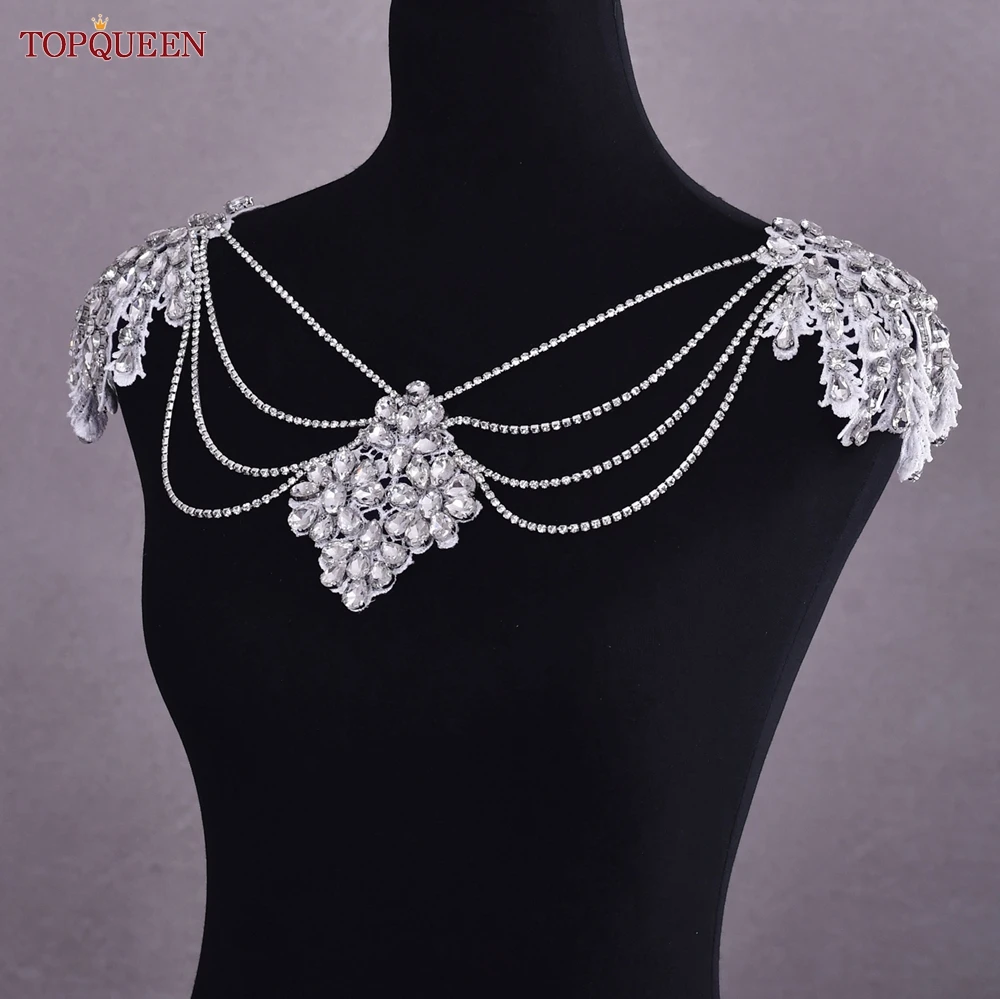 TOPQUEEN Wholesale Bridal Shoulder Chain Body Necklace Rhinestone Tassel Shawl Scarf Accessories Ladies Body Jewelry Boho SG05