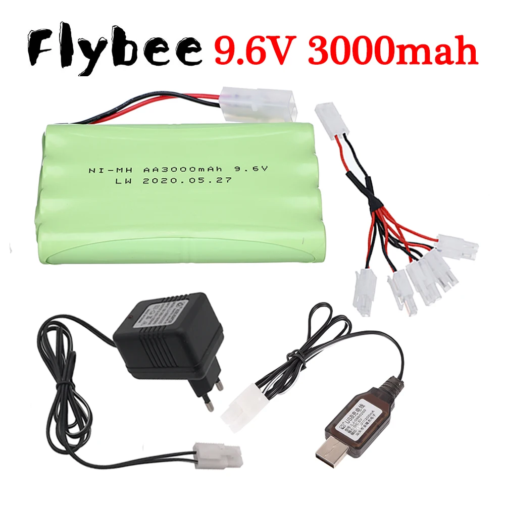 Batería recargable de 9,6 V, 3000mah, NiMH, cargador de 9,6 V para juguetes Rc, coches, camiones, tanques, trenes, barcos, actualización de Ni-MH 8 * AA 9,6 v