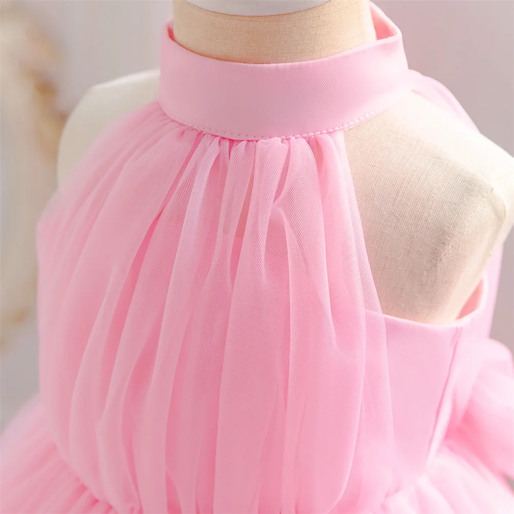 Baby Girl Trailing Tail Pink Dress Lace Dresses Kids Wedding Birthday Party For Girl Toddler Girls Summer Fashion Holiday Wear