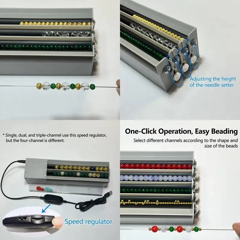 USB Powered High Efficiency Semi Automatic Three Channel Beading Machine Suitable for All Bead Households