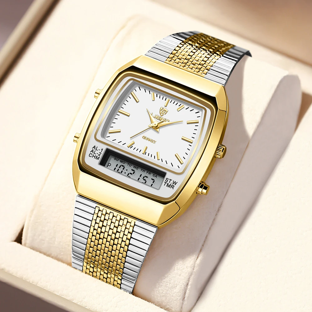 

Роскошные кварцевые часы для спорта на открытом воздухе, водонепроницаемые цифровые наручные часы с двойным дисплеем для мужчин и женщин, модные Relojes