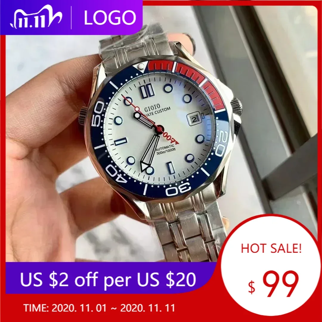 Luxury Mens Automatic Mechanical Watch Black Blue Canvas Stainless Steel Luminous Ceramic White Dial Watches Sapphire Glass