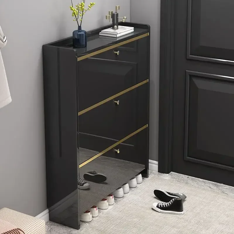 High-end ultra-thin shoe cabinet, modern simple and fashionable door tipping bucket screen shoe cabinet