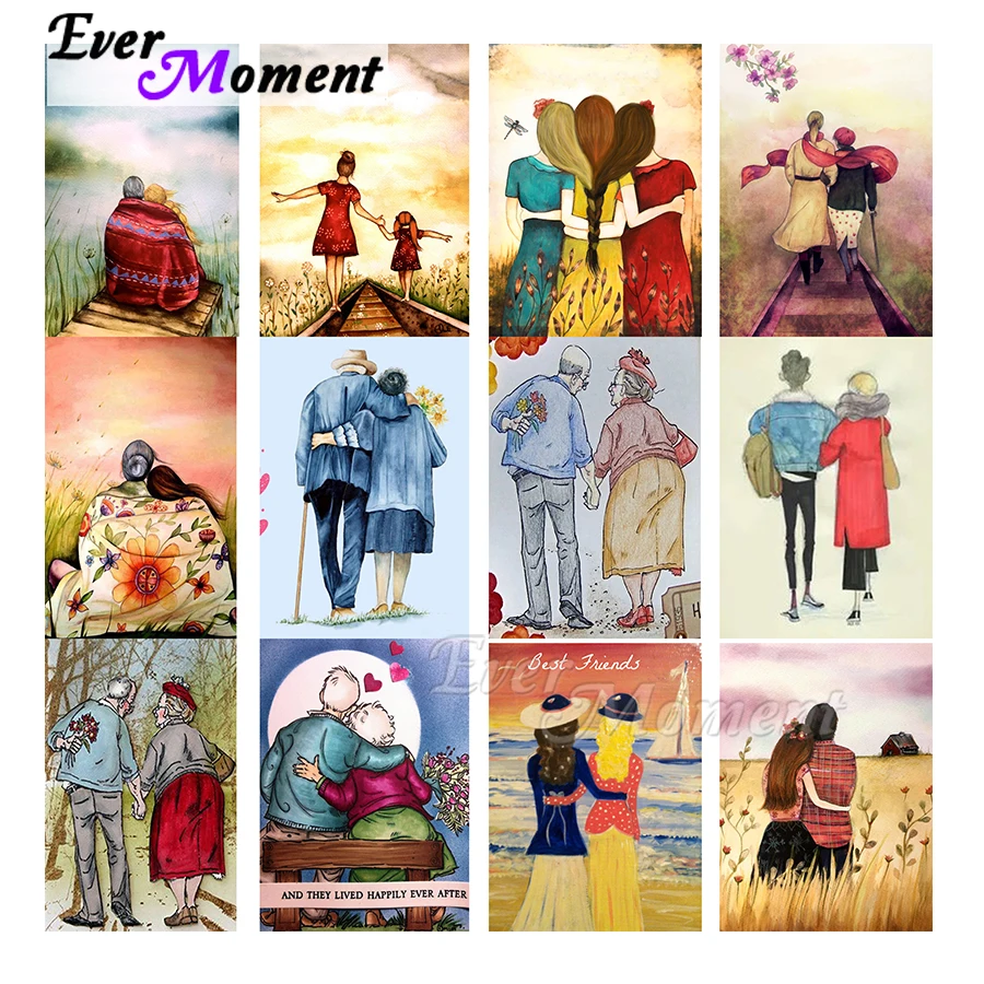 Ever Moment Official Store Diamond Painting Old Couple Back View Best Friend Lover Full Square Drill Home Handmade DIY ASF2287