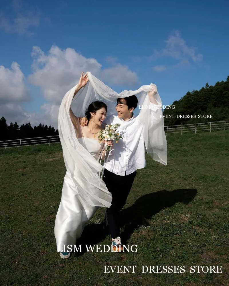 LISM-Robes de mariée en satin sans bretelles pour femmes coréennes, robes A-Line formelles, tout ce qui est pour les patients, photoshoot personnalisé, 2024