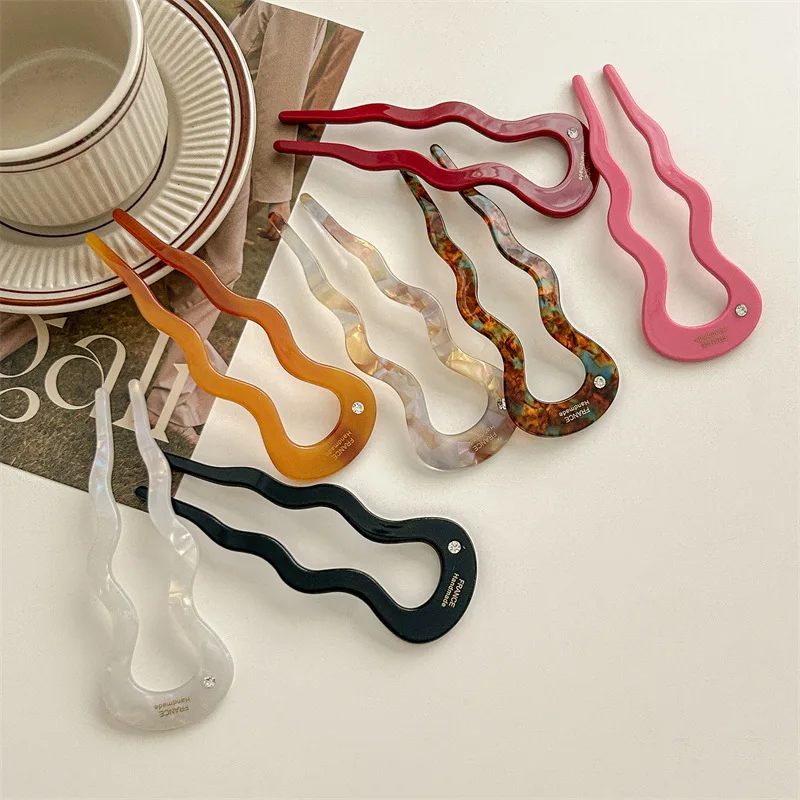 Horquilla en forma de U de ácido acético de alta calidad para mujer, horquilla para la parte posterior de la cabeza, peine, nuevo tocado de bola ondulada