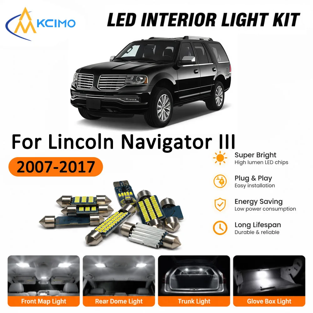 Car Interior LED Lighting Kit Direct Fit For Lincoln Navigator III 2007-2017 LED Map Dome Footwell Trunk Lamp Auto Parts