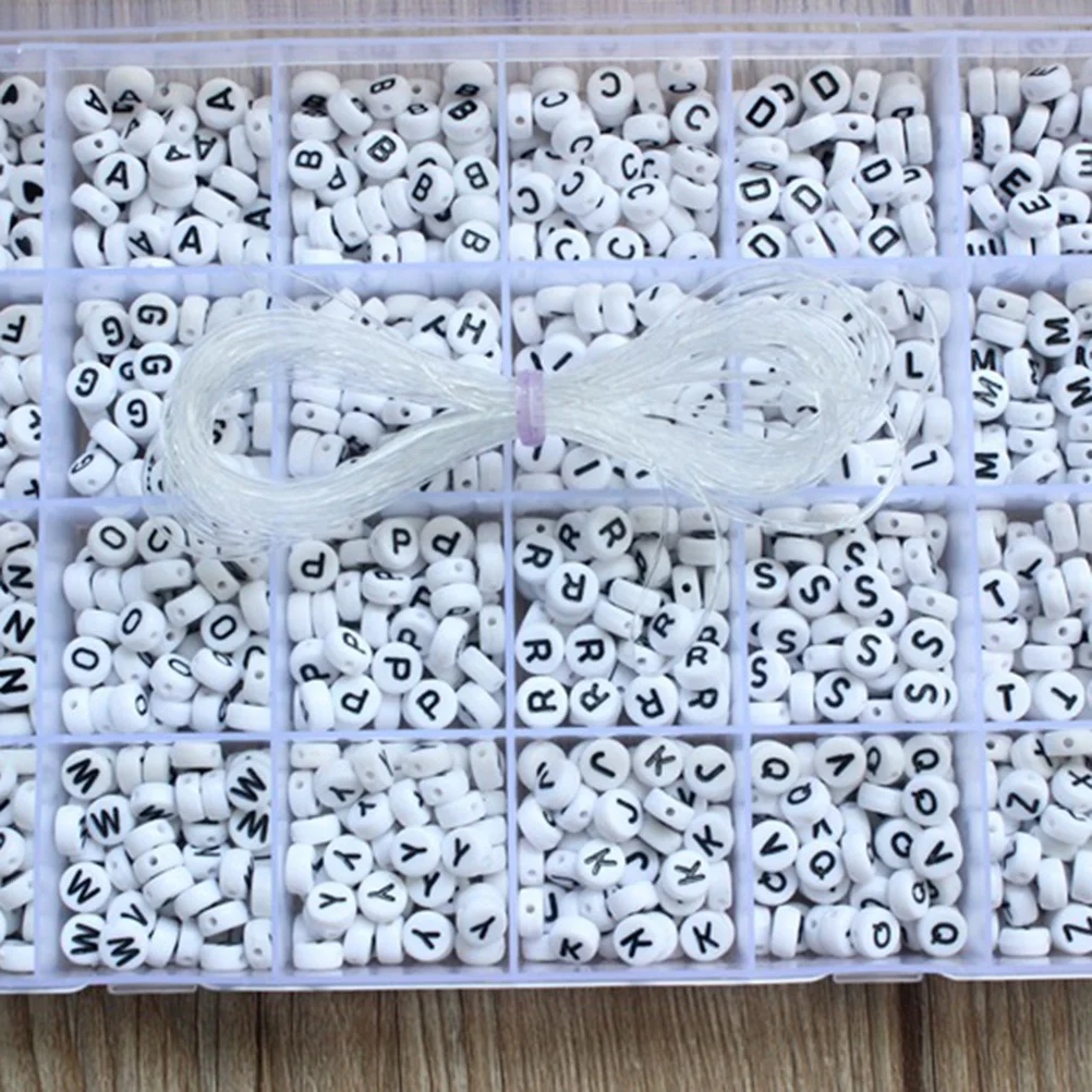 

1Set A-Z Plastic Letter Beads 7mm Flat Round Love Shape Large Hole DIY Jewelry Craft Accessories Storage Box Rope