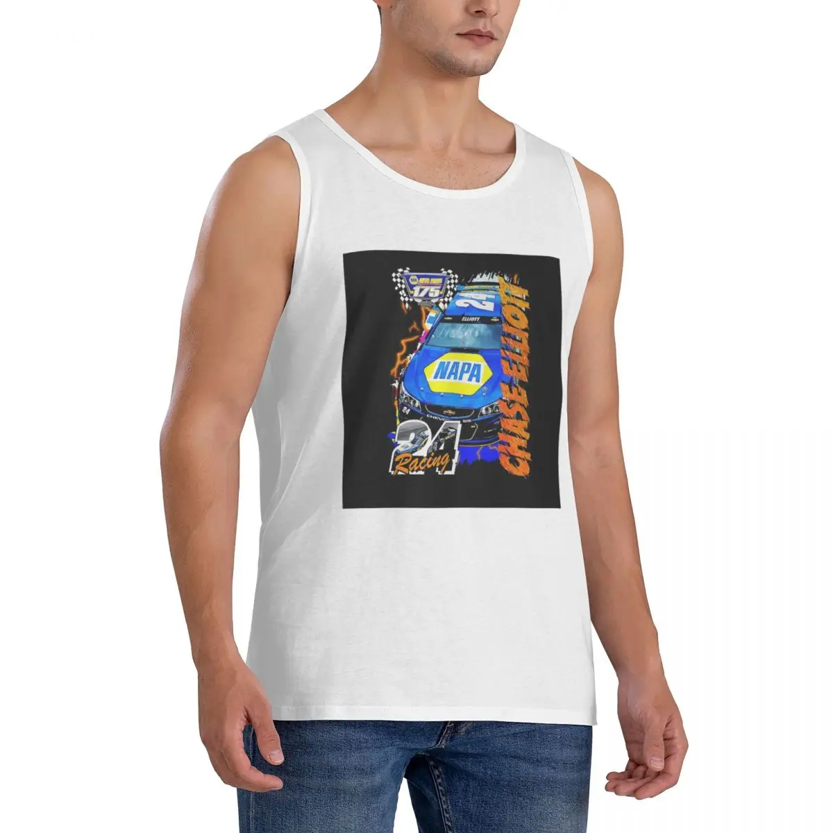 100% Cotton Chase Elliott NAPA Racing Sleeveless T-Shirt Men Workout Sports Clothing Tops Men's Crew Neck Vest