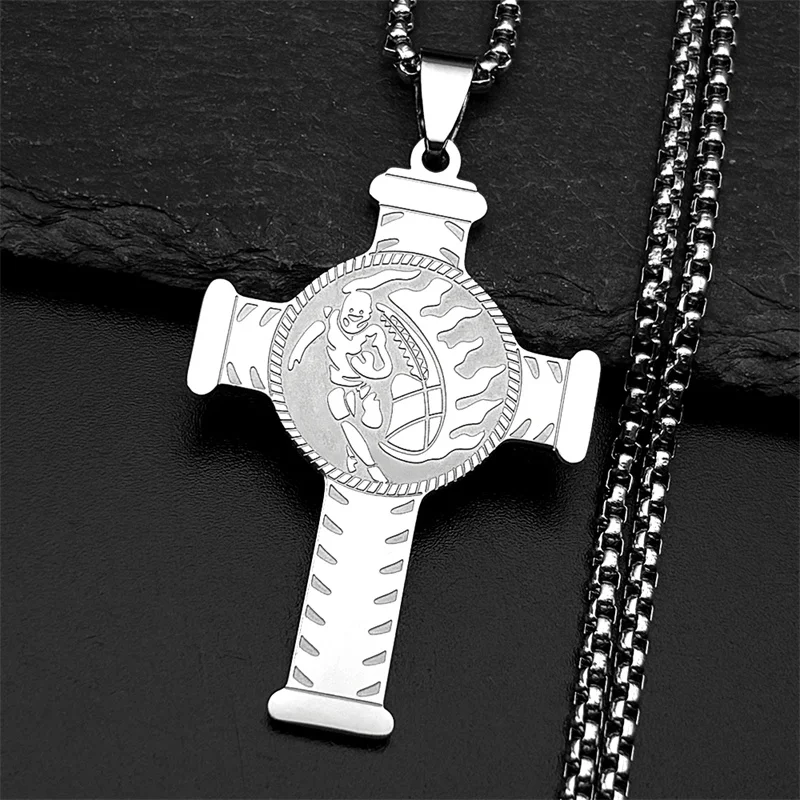 

Rugby American Football Cross Pendant Necklace For Women Men Stainless Steel Silver Color Dark Punk Chain Jewelry Gifts