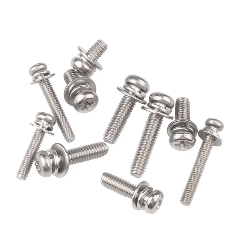 304 Stainless Steel M2 M2.5 M3 M4 M5 Round Cross Pan Round Head Machine Bolts Sem Screws Set Three Combination Screw Sets