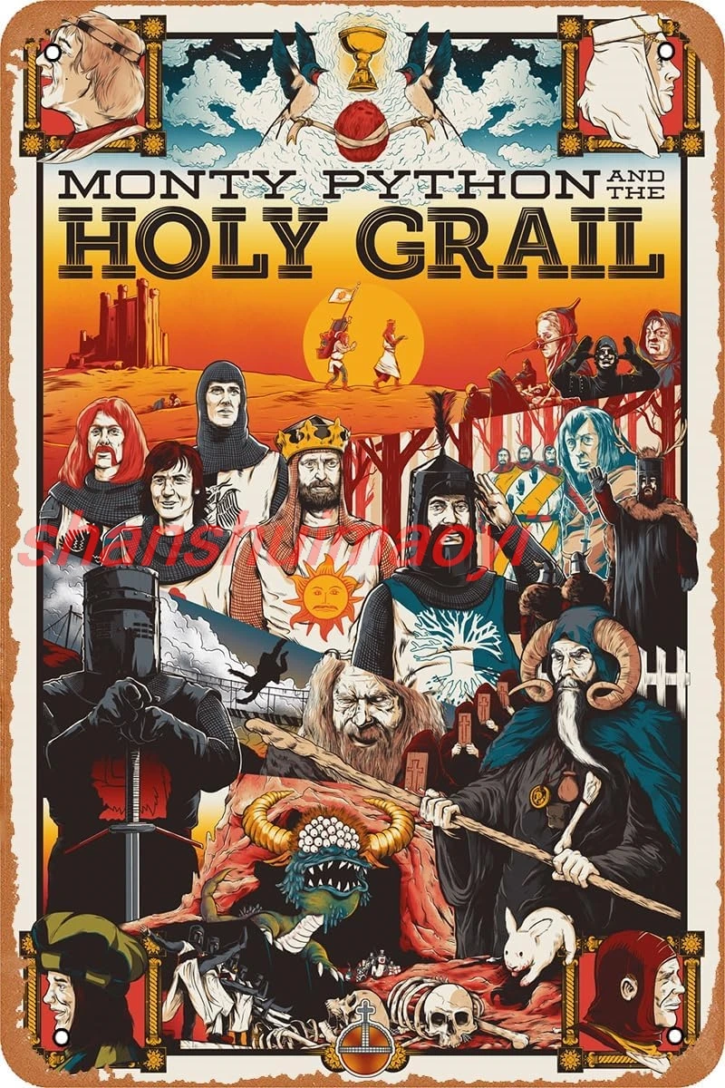Retro Metal Sign Vintage Tin Sign Monty Python and the Holy Grail Funny Movie Poster for Home Wall Art Decor Bar Man Cave G sign