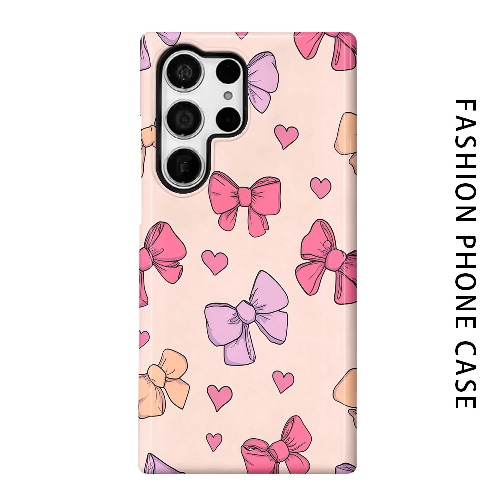 Bow & Heart Phone Case for For Samsung Galaxy S26 S25 S24 S23 S20 FE A56 A36 Ultra Glossy HD Hard Cover Film Shell