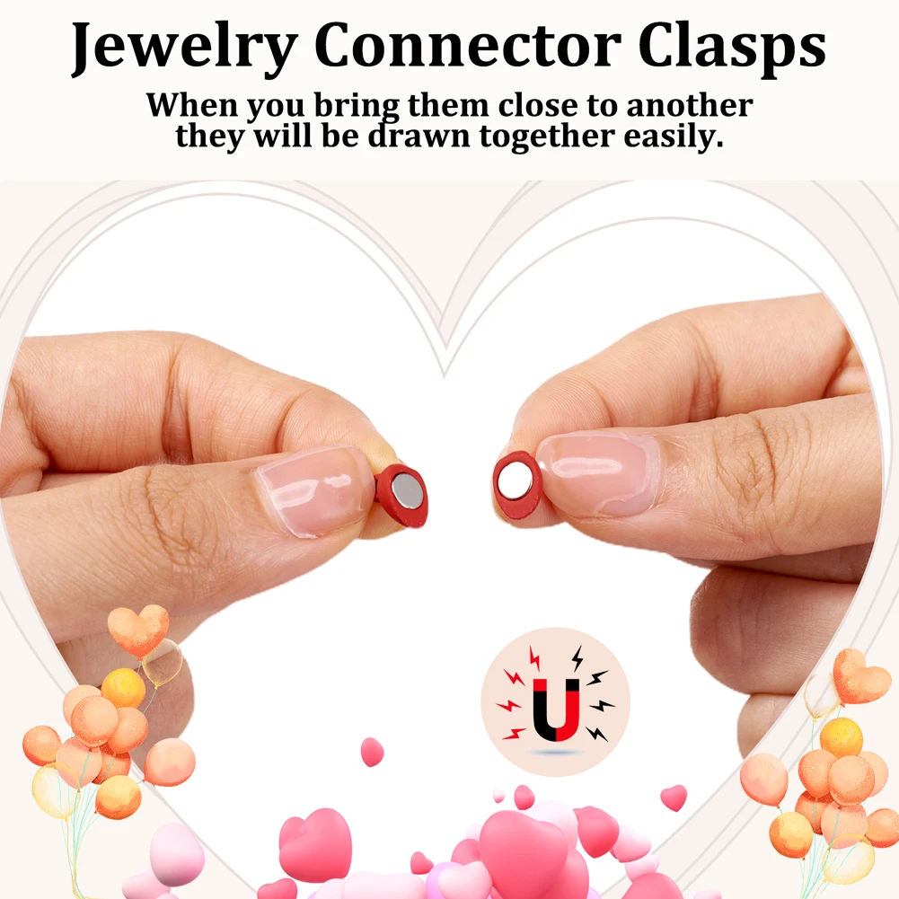 50 Sets Heart Alloy Magnectic Clasps End Connectors Magnet Charms for Leather Cord Couple Bracelet Necklace DIY Jewelry Making