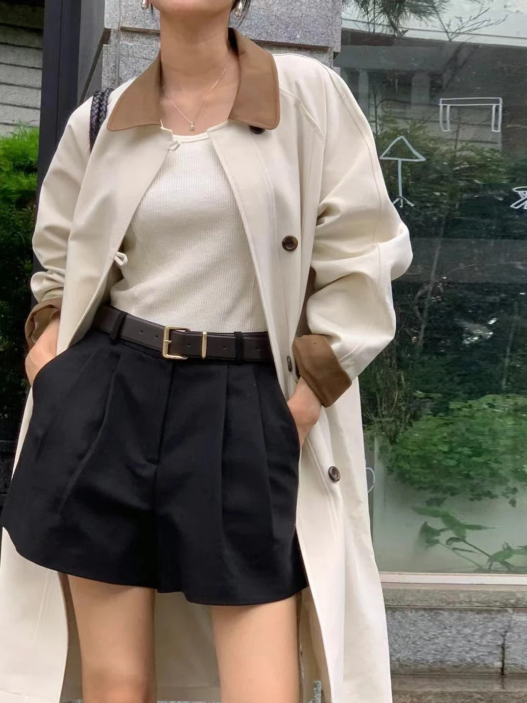 เสื้อแจ็คเก็ตกันลมผู้หญิงรุ่นออร์เทนดี้ สไตล์เกาหลี ดีไซน์ต่อผ้าแบบสลิป ความยาวปานกลาง คอสูง ผ้าโพลีเอสเตอร์ทรงเข้ารูป