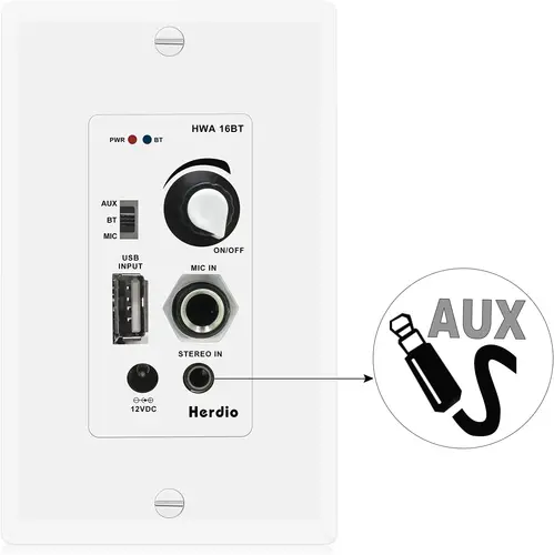 Herdio-receptor AMPLIFICADOR DE Control DE Audio en pared, placa de pared de 2 canales con micrófono USB, entrada auxiliar de 3,5mm, módulo máximo de 100 vatios