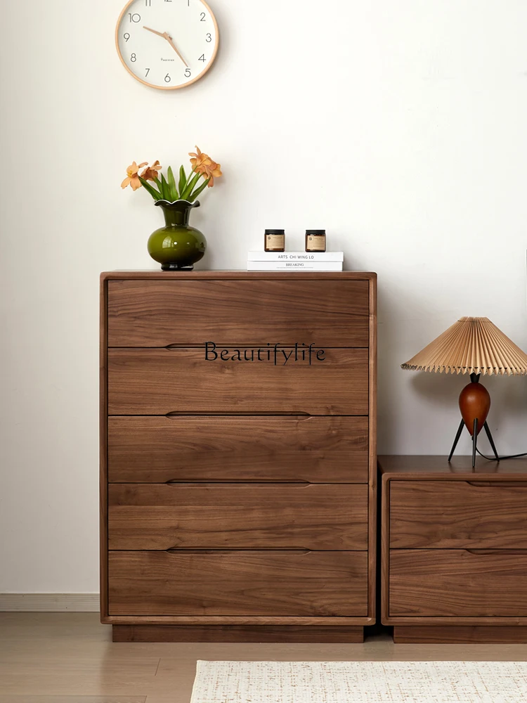 

*North American black walnut solid wood chest of drawers, simple modern storage, drawer cabinet against the wall