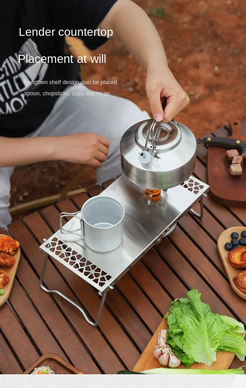 Outdoor Ofen Kopf Klapptisch Camping Zubehör Edelstahl Tragbare Tee Tisch Mehrzweck Spleißen Grill Tisch – Detail 5