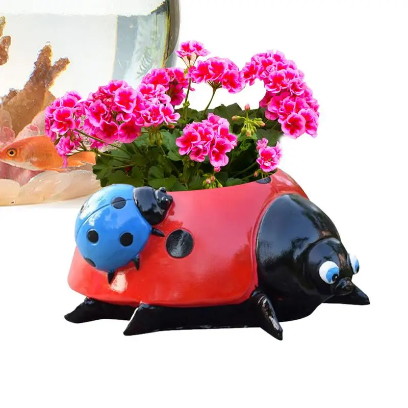 Ladybug Flower Pot Resin Seven-Star Ladybug Planter Simulation Animal Ladybugs Flower Pot Decorations Mini Planter Key Bowl