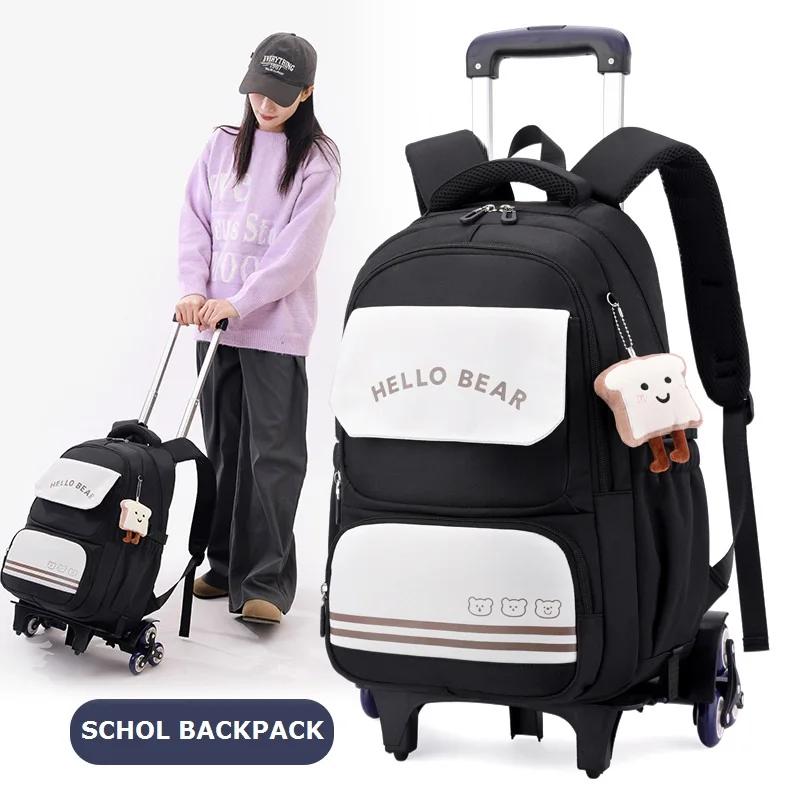 2024 New Trolley School Bag for Girls Mochilas Escolares Juveniles Sac A Dos Rolling Mochila Infantil Menina Wheeled Back Pack