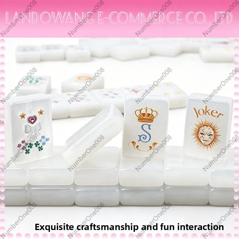 Pearl White Acrylic Mini American Mahjong Set 144 Tiles Portable Handheld Mahjong For Western American Mahjong Game Home Party