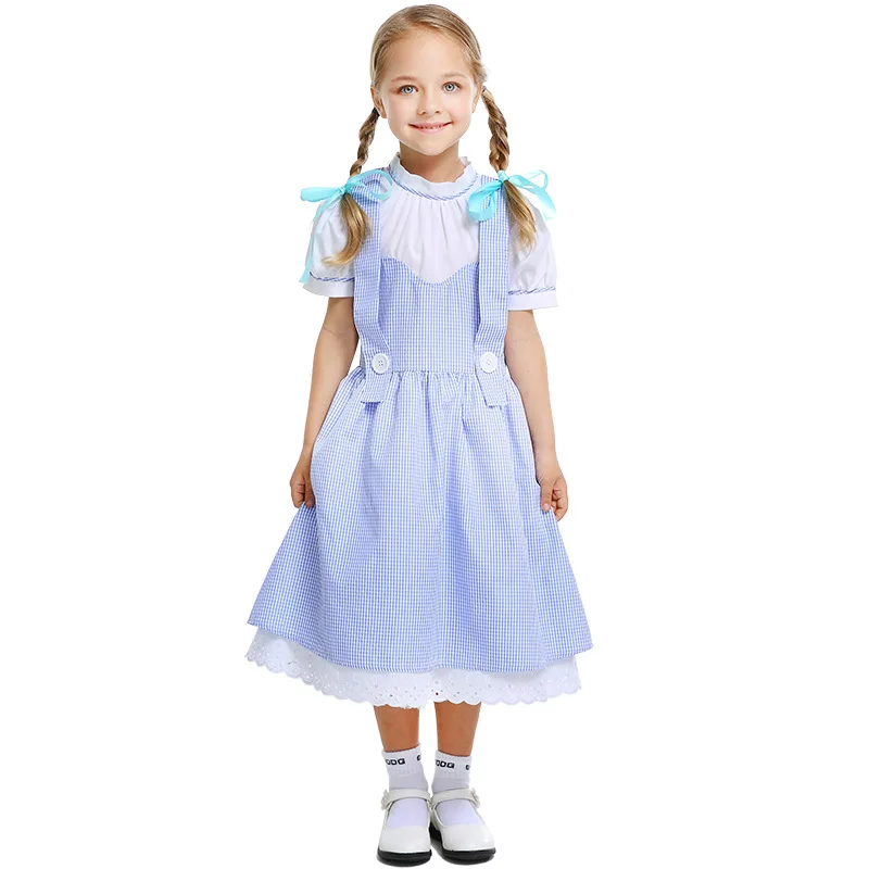 Robe de Princesse Lolita pour Fille, Tenue de ixd'Halloween, au Pays des Merveilles, Alice, Conte de Fées, Rick, Vichy Bleu, pour Enfant