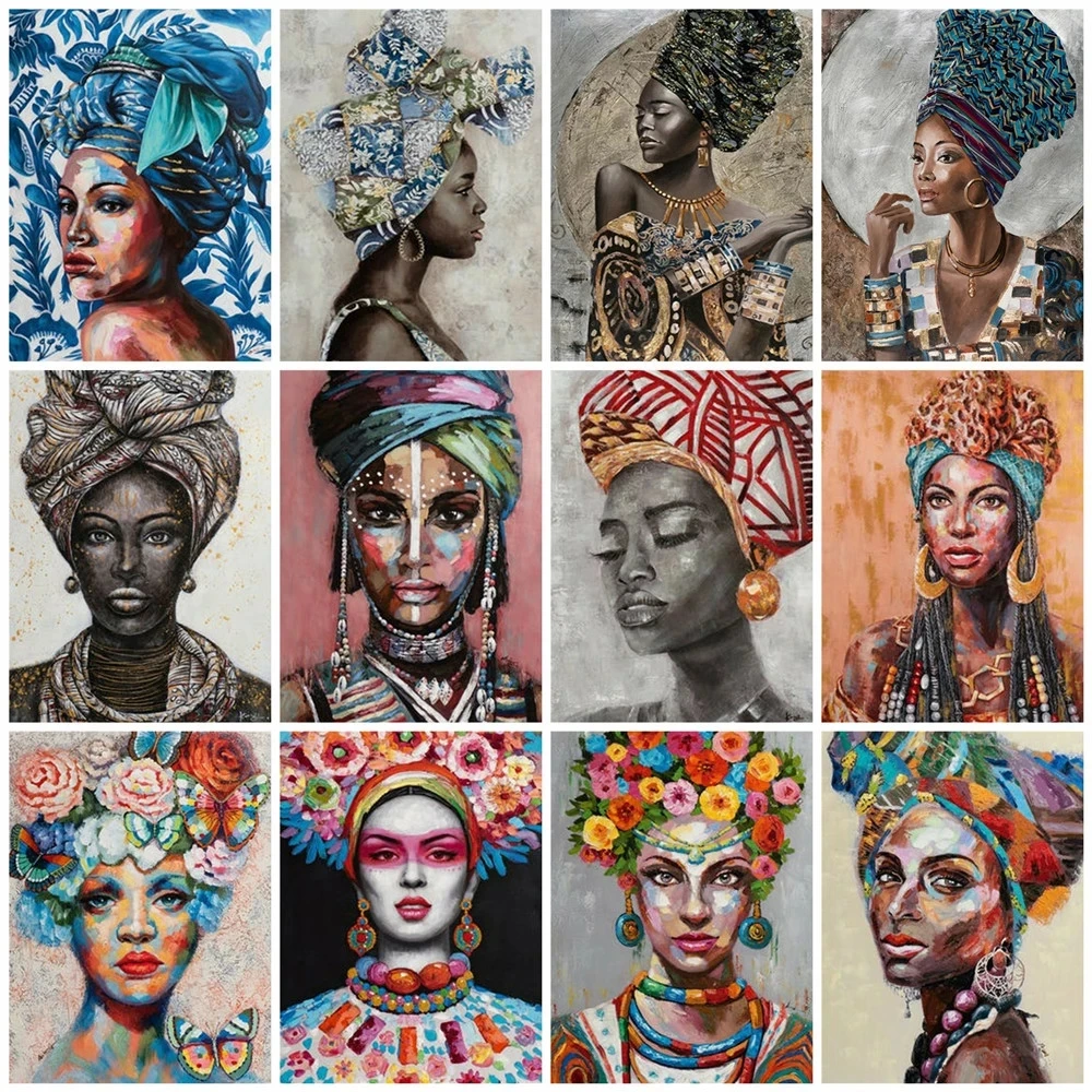 

Meineke New Diamond Mosaic Set For Embroidery Cross African Woman 5D Diamond Art Painting Kits Portrait Handmade kit Gift