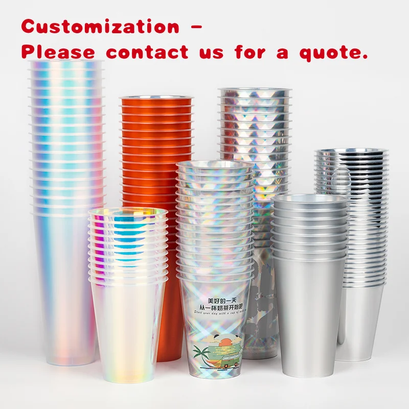 custom.LOKYO Fashionable Holographic pp Film Inner Pasted Disposable Boba Plastic Cup with